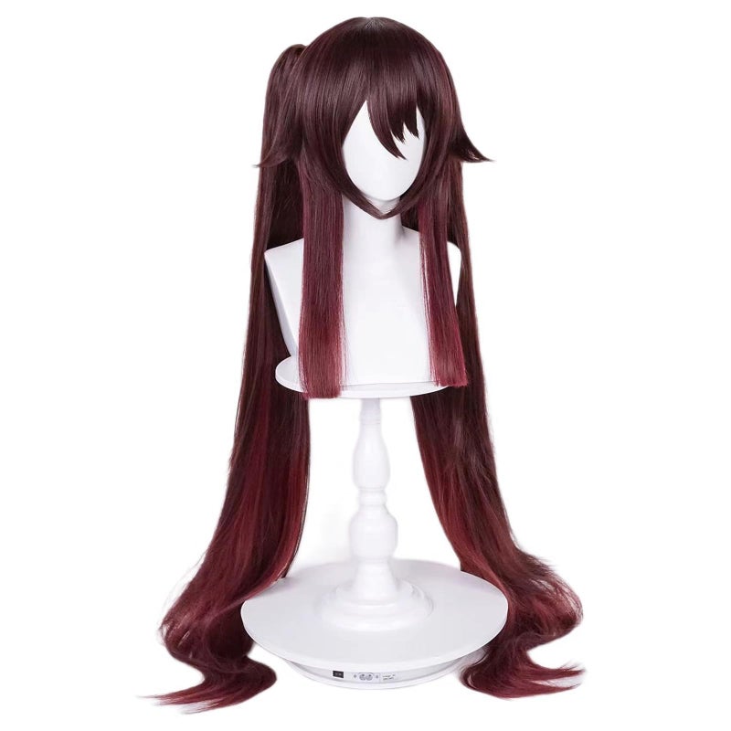 Half and Half Hu Tao Wig Long Brown Hu Tao Cosplay Wigs + Elf Ears + Hairnet  Women Girls Hutao Heat Synthetic Hair with Double Ponytails for Halloween Party Role Playing (Hutao) - Image 2